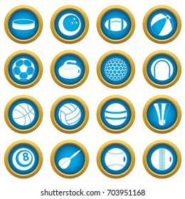 Sport balls icons blue circle set isolated on white for digital marketing