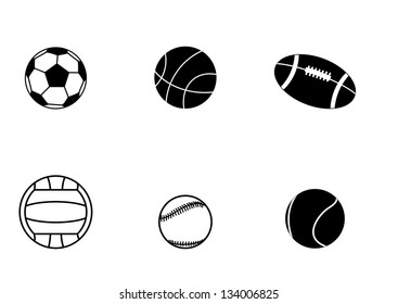 Collection Black White Sports Balls Vector Stock Vector (Royalty Free ...