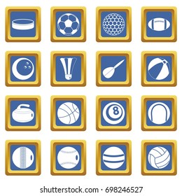 Sport balls icons set in blue color isolated vector illustration for web and any design