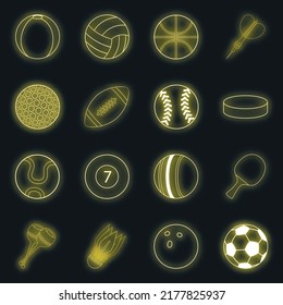 Sport balls icons set. Illustration of 16 sport balls vector icons neon color on black