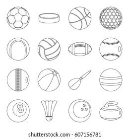 Sport balls icons set. Outline illustration of 16 sport balls vector icons for web