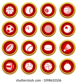 Sport balls icons set play types. Simple illustration of 16 sport balls play types vector icons for web