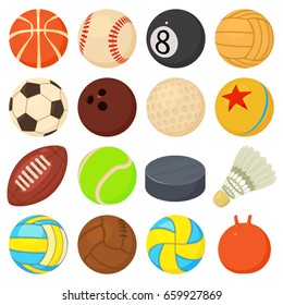 Sport balls icons set play types. Cartoon illustration of 16 sport balls play types vector icons for web