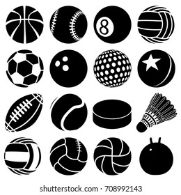 Sport balls icons set play types. Simple illustration of 16 sport balls play types vector icons for web