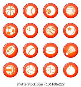 Sport balls icons set vector red circle isolated on white background 