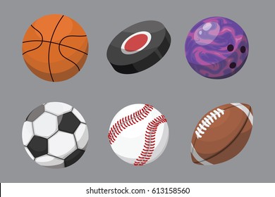 Sport balls isolated tournament win round basket soccer equipment and recreation leather group traditional different design vector illustration.