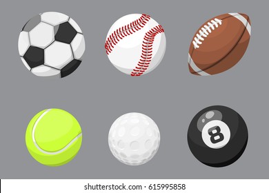 Sport balls isolated tournament win round basket soccer equipment and recreation leather group traditional different design vector illustration.