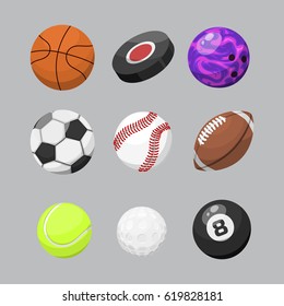 Sport balls isolated tournament win round basket soccer equipment and recreation leather group traditional different design vector illustration.