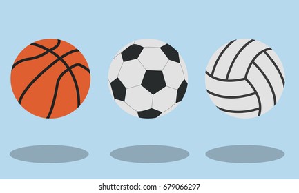Sport balls on blue background. Vector illustration. Basketball, Soccer, Football, Voleyball.