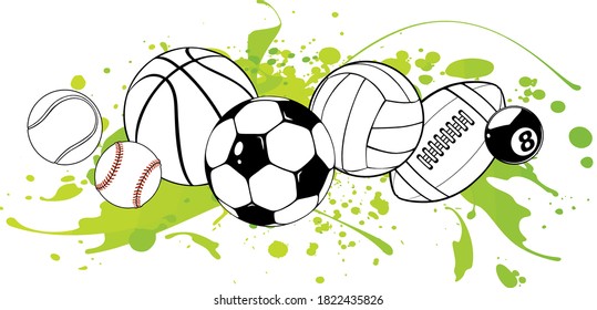 Sport balls on color background. Vector illustration
