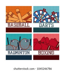 Sport balls on colorful squares