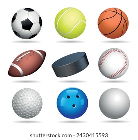 Sport balls on white background. Vector realistic 3d illustration