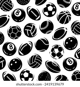 Sport balls pattern background set. Collection icons sport balls. Vector