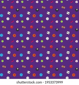 Sport balls pattern, purple background. Vector editable
