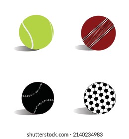 Sport balls realistic cricket ball leather ,football set.  game ball with shadow vector illustration collection object element icon shadow colored team match symbol circle