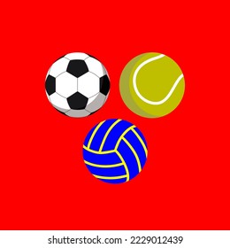 Sport balls set. Ball icons. Balls for Football, Soccer,Tennis, Baseball, Volleyball. Vector illustration