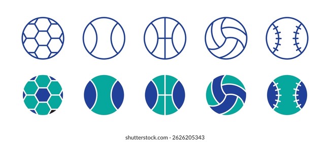 Sport balls set. Ball icons. Balls for Football, Soccer, Basketball, Tennis, Baseball, Volleyball. Vector illustration
