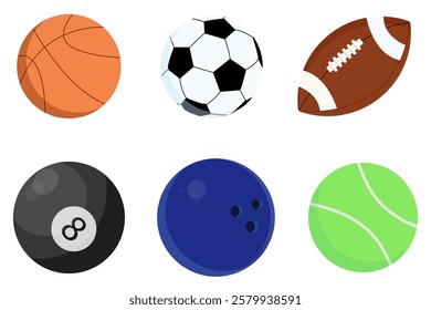 Sport balls set, each isolated on white background. Sport equipment collection.