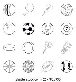 Sport balls set icons in outline style isolated on white background