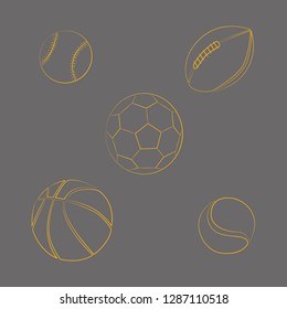 Sport balls set on black background