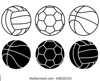 Sport balls set on white background. Vector icons. Football, basketball, volleyball