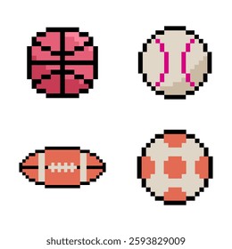 sport balls set pixel art 