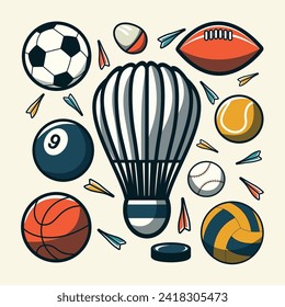 Sport balls set vector. Vector set illustration of balls for professional sport activities and games.