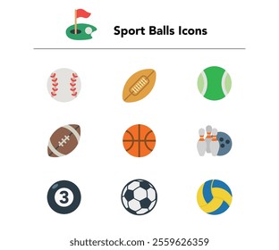 Sport Balls Set Vector. Round Sport Equipment. Game Classic Balls. Gaming Icons. Soccer, Rugby, Baseball, Basketball Tennis Puck Volleyball Illustration