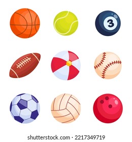 Sport balls. Soccer, basketball, tennis, billiard, football golf baseball volleyball billiard ball Vector illustration