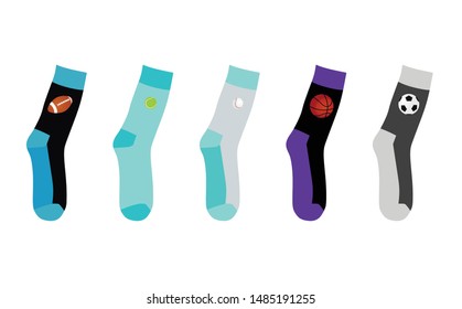Sport balls socks set. vector illustration