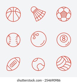 Sport balls, thin line icons, flat design