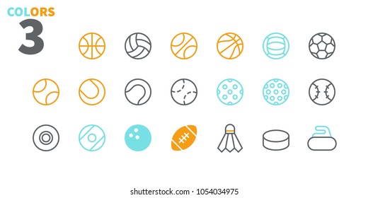 Sport Balls UI Pixel Perfect Gut gestaltete Vector Thin Line Icons 48x48 Bereit für 24x24 Raster für Web Graphics und Apps. Einfaches Minimal-Piktogramm Teil 1-1