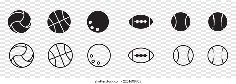 Sport balls vector icon design template. Modern balls icon of football, baseball, basketball, tennisball, volleyball