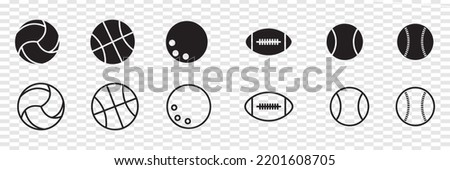 Sport balls vector icon design template. Modern balls icon of football, baseball, basketball, tennisball, volleyball