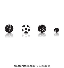 Sport balls vector icon set with reflection