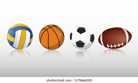 Sport balls vector set. Volleyball, basketball, soccer ball, football