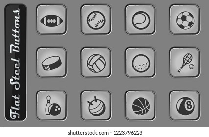 sport balls vector web icons on the flat steel buttons