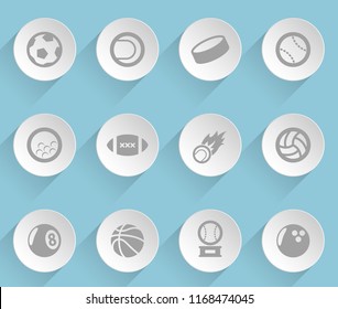 sport balls web icons on light paper circles