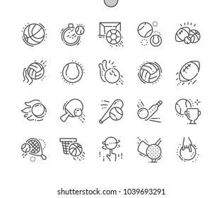 Bolas deportivas Pixel Perfect Vector Thin Line Icons 30 2x para gráficos y aplicaciones web. Pictograma mínimo simple