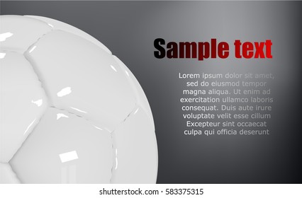 Sport banner. 3D glossy classic white football ball. 