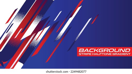 sport banner flag background with speed halftone effect style, blue red white gradient, stripe sporty design