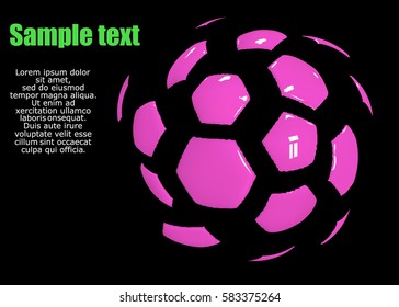 Sport banner. Flying patches of football ball. Violet tones.