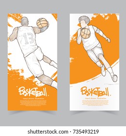 sport banner set. hand drawn illustration of basketball player in action on background design. drawing vector