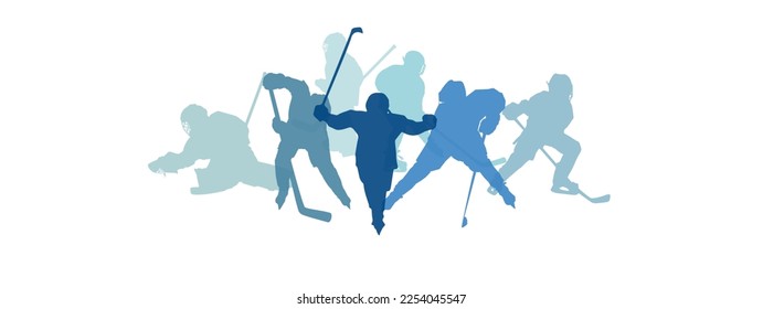 Sport banner with silhouettes hockey players. Hockey horizontal background for placing text. 