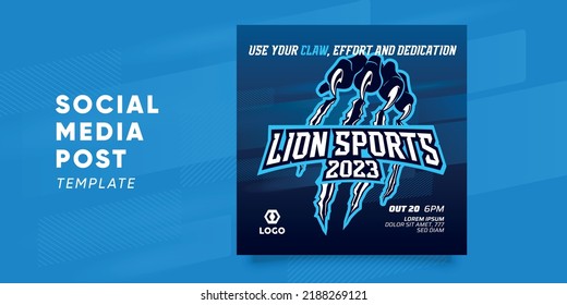 Sport Banner For Social Media Template In Blue. Lion Panther Tiger Claw Illustration Sports Layout.