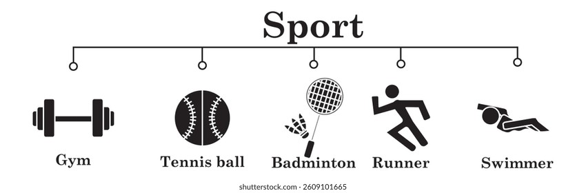 sport banner web icon vector illustration concept with icon of gym,tennisball,badminton,runner,swimmer