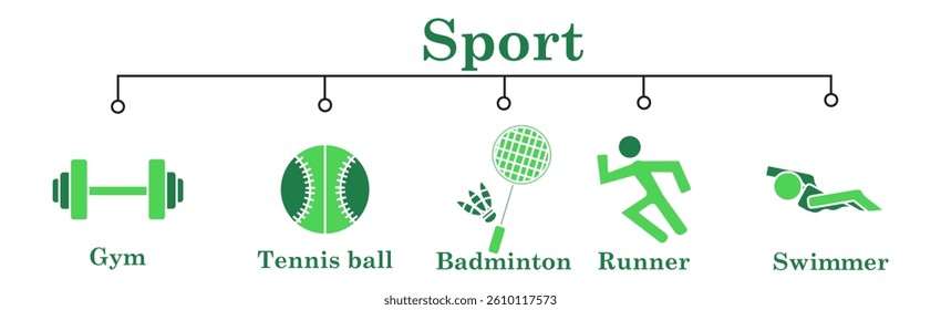 sport banner web icon vector illustration concept with icon of gym,tennisball,badminton,runner,swimmer