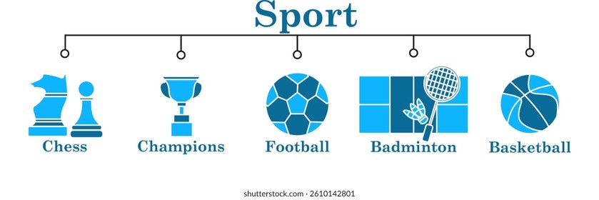 Sport banner web icon vector illustration concept with icon of chess,champions,football,badminton,basketball