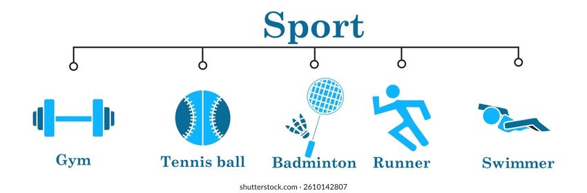 sport banner web icon vector illustration concept with icon of gym,tennisball,badminton,runner,swimmer