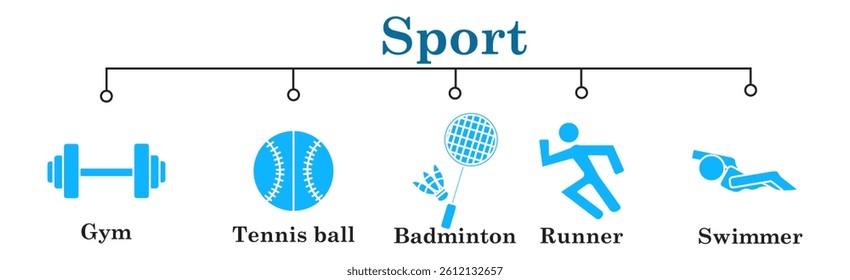 sport banner web icon vector illustration concept with icon of gym,tennisball,badminton,runner,swimmer